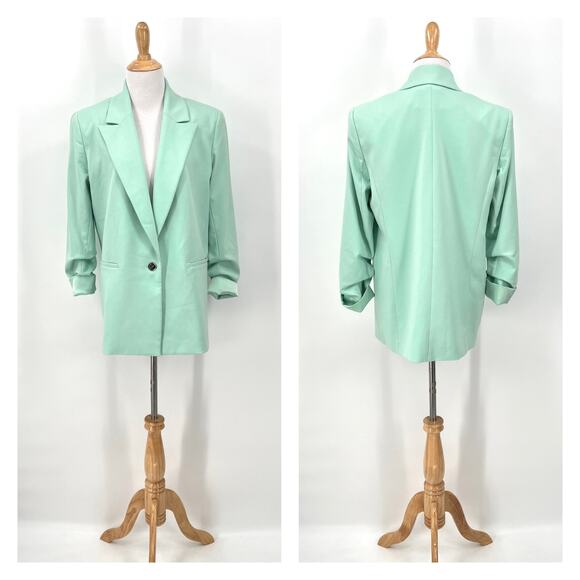 ALICE AND OLIVIA Denny Notch Collar Roll Cuff Blazer Womens Small Mint Green - Picture 4 of 16